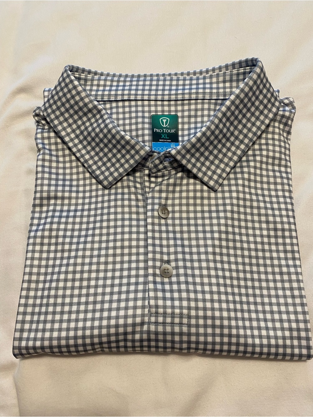 NEW Men's XL Pro Tour Gray Check Performance Polo Coolplay UPF 50 $60 tag